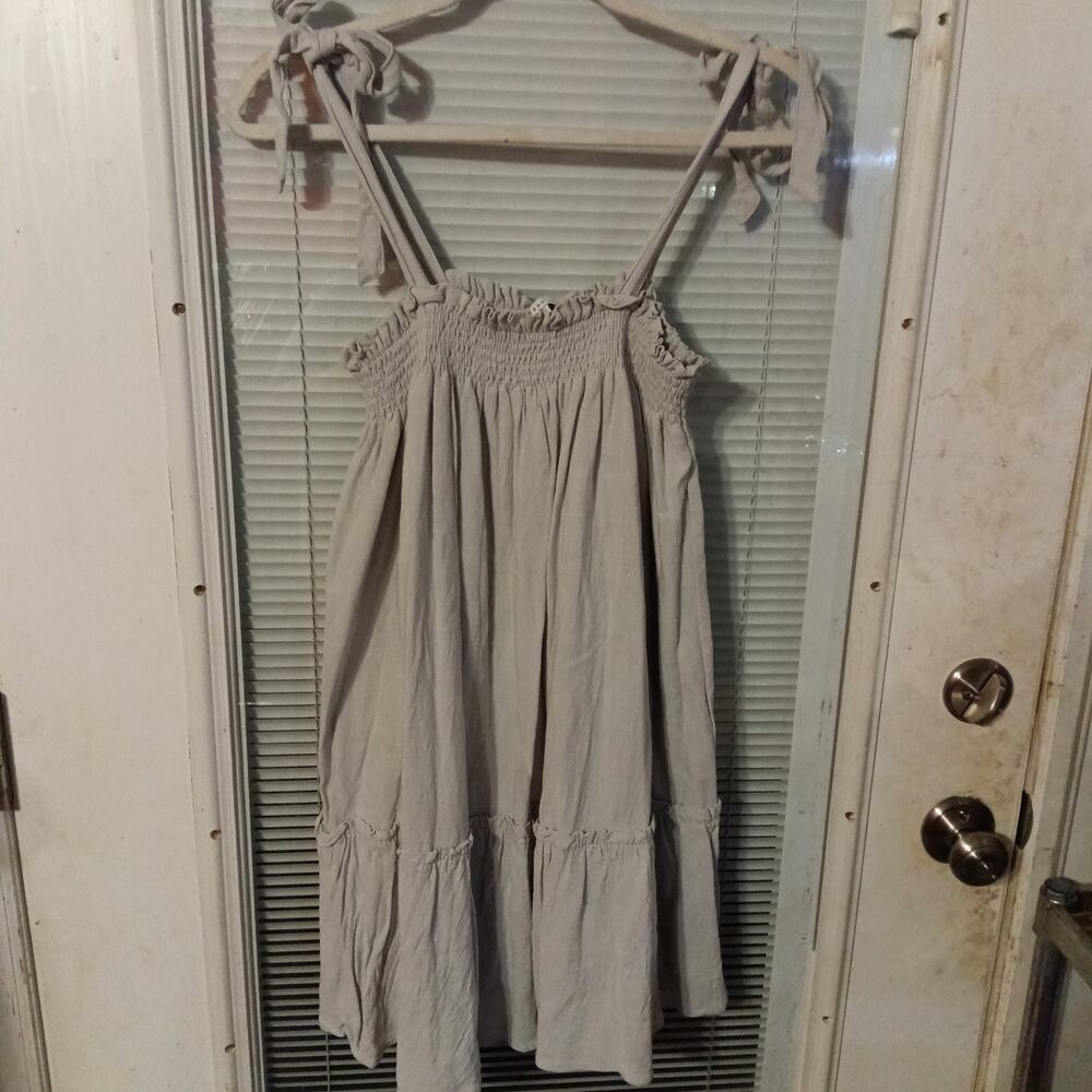 Crescent Tank Mini Dress Sz.Small Linen Blend Boho Cottage Gray